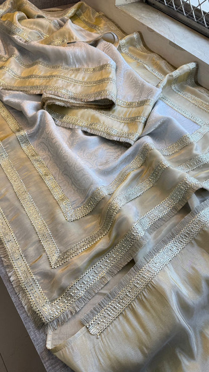 Zari Jacquard Weaving On Cosmo Munga Silk · 28 Artisan Hours of work · The Sunehri Edit