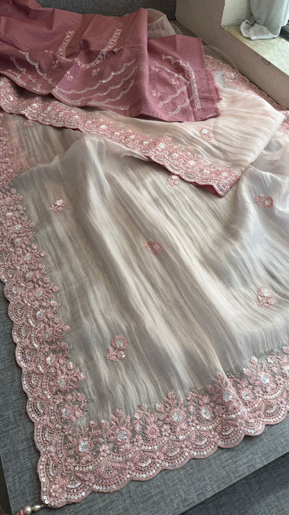 Zari And Zarkan Sequins On Tissue Net · 36 Artisan Hours of work · The Shringar Edit