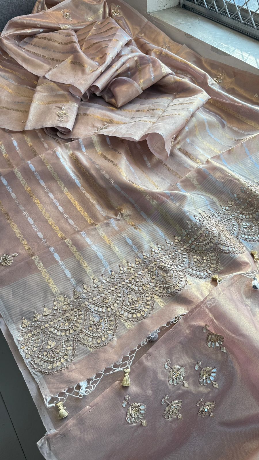Gotta Patti Zardozi And Pearl On Tissue Banarasi Silk · 60 Artisan Hours of work · The Zari Edit