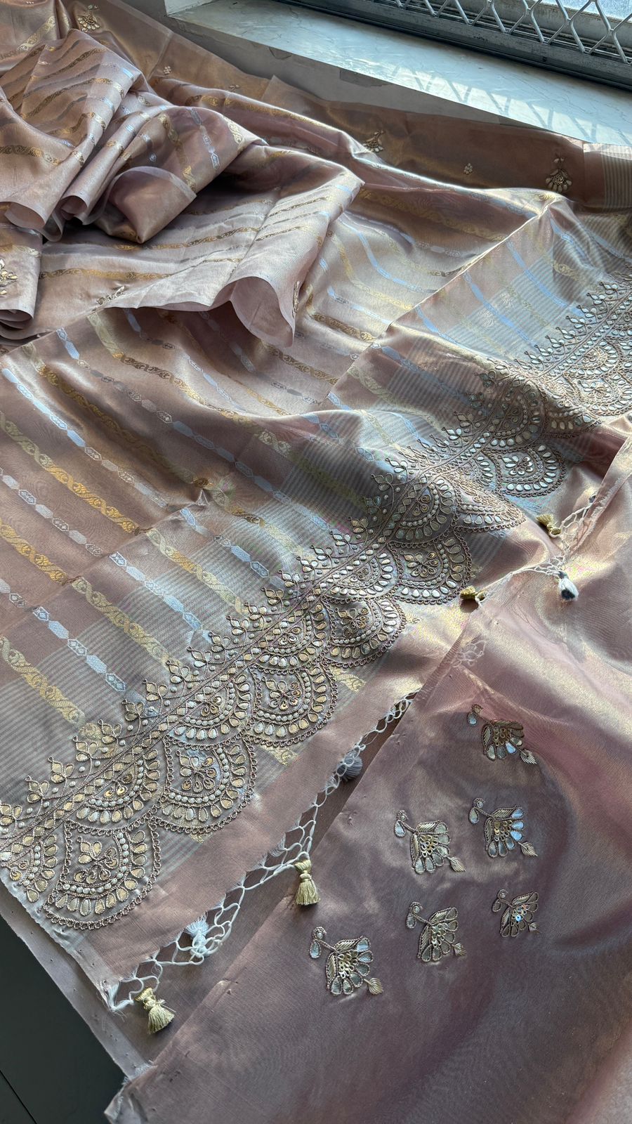 Gotta Patti Zardozi And Pearl On Tissue Banarasi Silk · 60 Artisan Hours of work · The Zari Edit