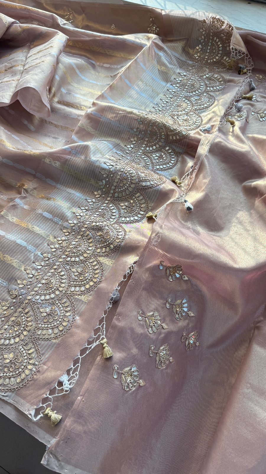 Gotta Patti Zardozi And Pearl On Tissue Banarasi Silk · 60 Artisan Hours of work · The Zari Edit