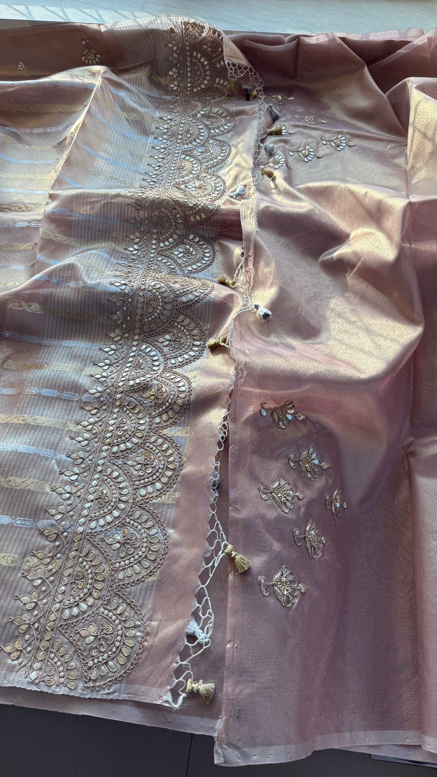 Gotta Patti Zardozi And Pearl On Tissue Banarasi Silk · 60 Artisan Hours of work · The Zari Edit