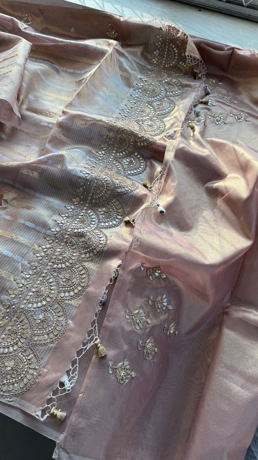 Gotta Patti Zardozi And Pearl On Tissue Banarasi Silk · 60 Artisan Hours of work · The Zari Edit