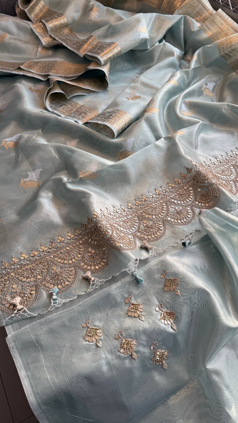 Gotta Patti Zardozi And Pearl On Tissue Banarasi Silk · 60 Artisan Hours of work · The Zari Edit