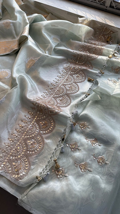 Gotta Patti Zardozi And Pearl On Tissue Banarasi Silk · 60 Artisan Hours of work · The Zari Edit
