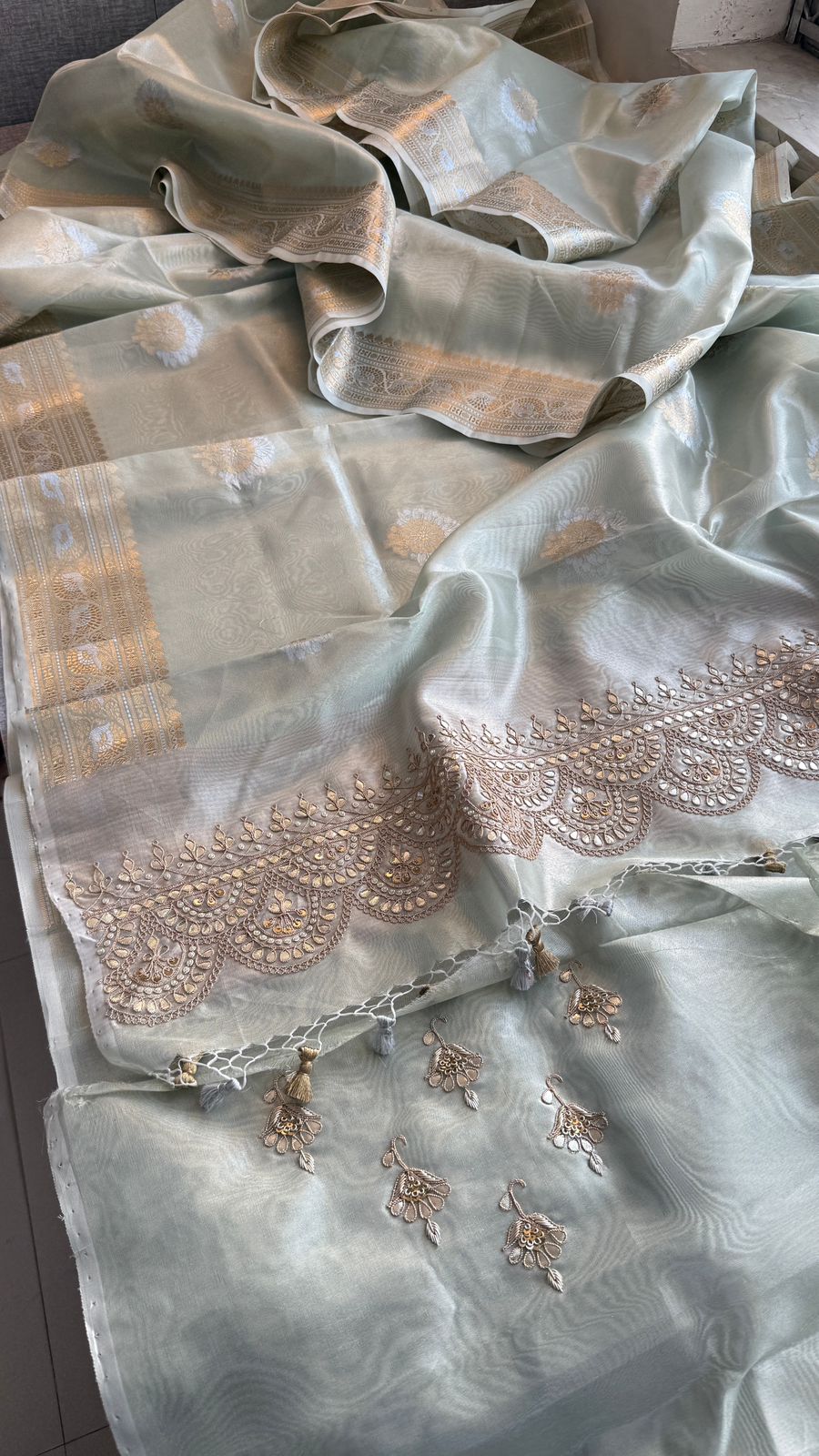 Gotta Patti Zardozi And Pearl On Tissue Banarasi Silk · 60 Artisan Hours of work · The Zari Edit