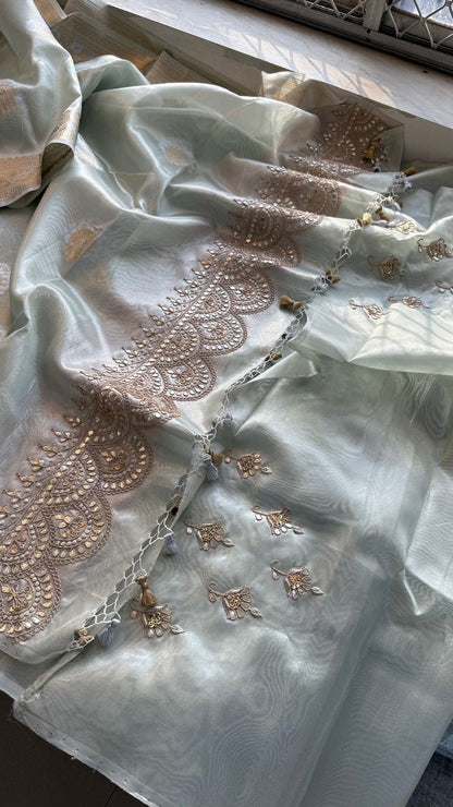 Gotta Patti Zardozi And Pearl On Tissue Banarasi Silk · 60 Artisan Hours of work · The Zari Edit