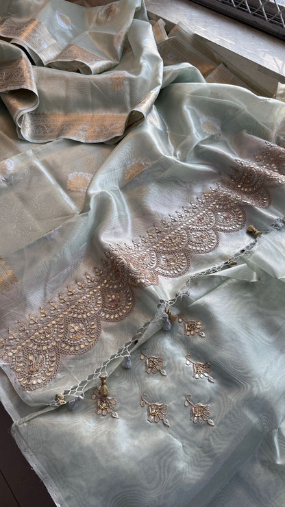 Gotta Patti Zardozi And Pearl On Tissue Banarasi Silk · 60 Artisan Hours of work · The Zari Edit