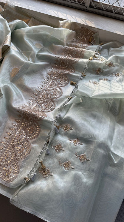 Gotta Patti Zardozi And Pearl On Tissue Banarasi Silk · 60 Artisan Hours of work · The Zari Edit