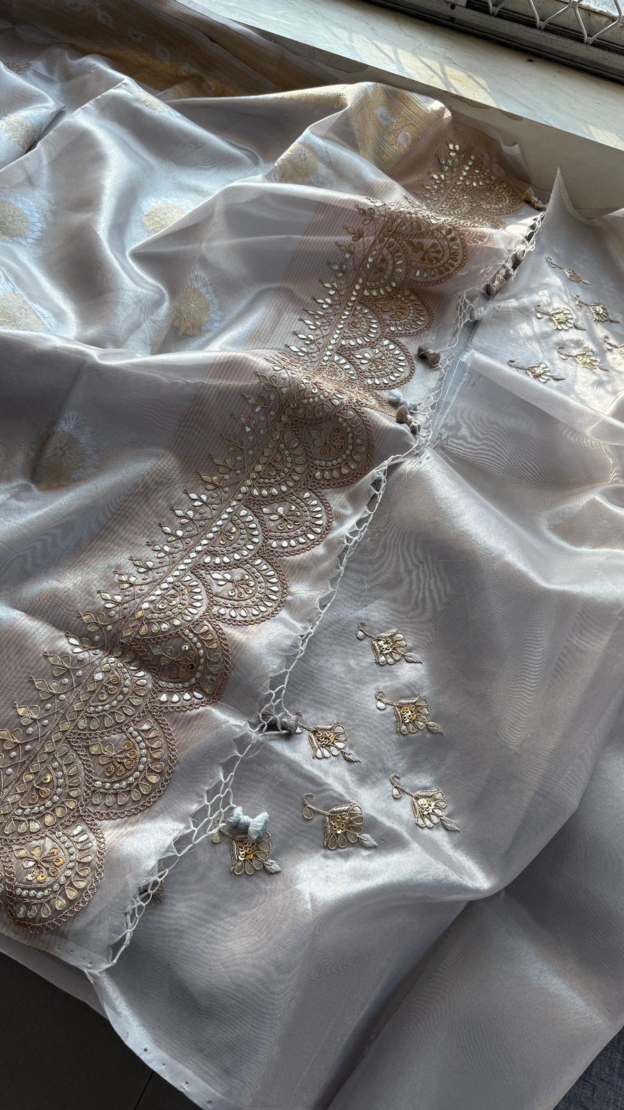 Gotta Patti Zardozi And Pearl On Tissue Banarasi Silk · 60 Artisan Hours of work · The Zari Edit