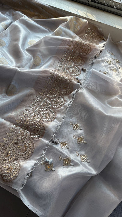 Gotta Patti Zardozi And Pearl On Tissue Banarasi Silk · 60 Artisan Hours of work · The Zari Edit