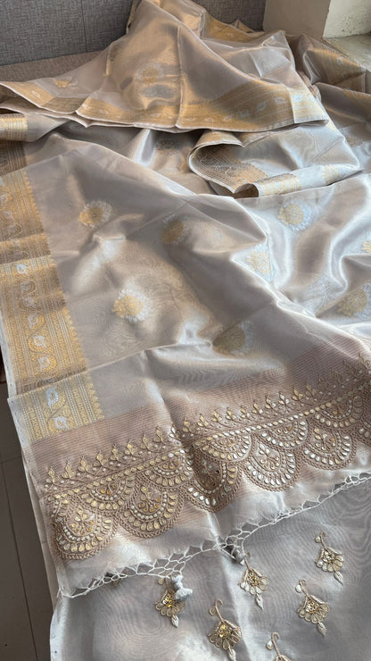 Gotta Patti Zardozi And Pearl On Tissue Banarasi Silk · 60 Artisan Hours of work · The Zari Edit