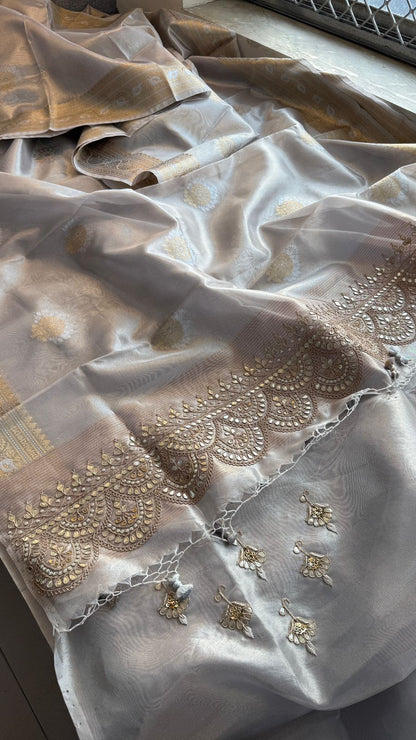 Gotta Patti Zardozi And Pearl On Tissue Banarasi Silk · 60 Artisan Hours of work · The Zari Edit