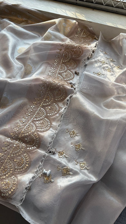 Gotta Patti Zardozi And Pearl On Tissue Banarasi Silk · 60 Artisan Hours of work · The Zari Edit