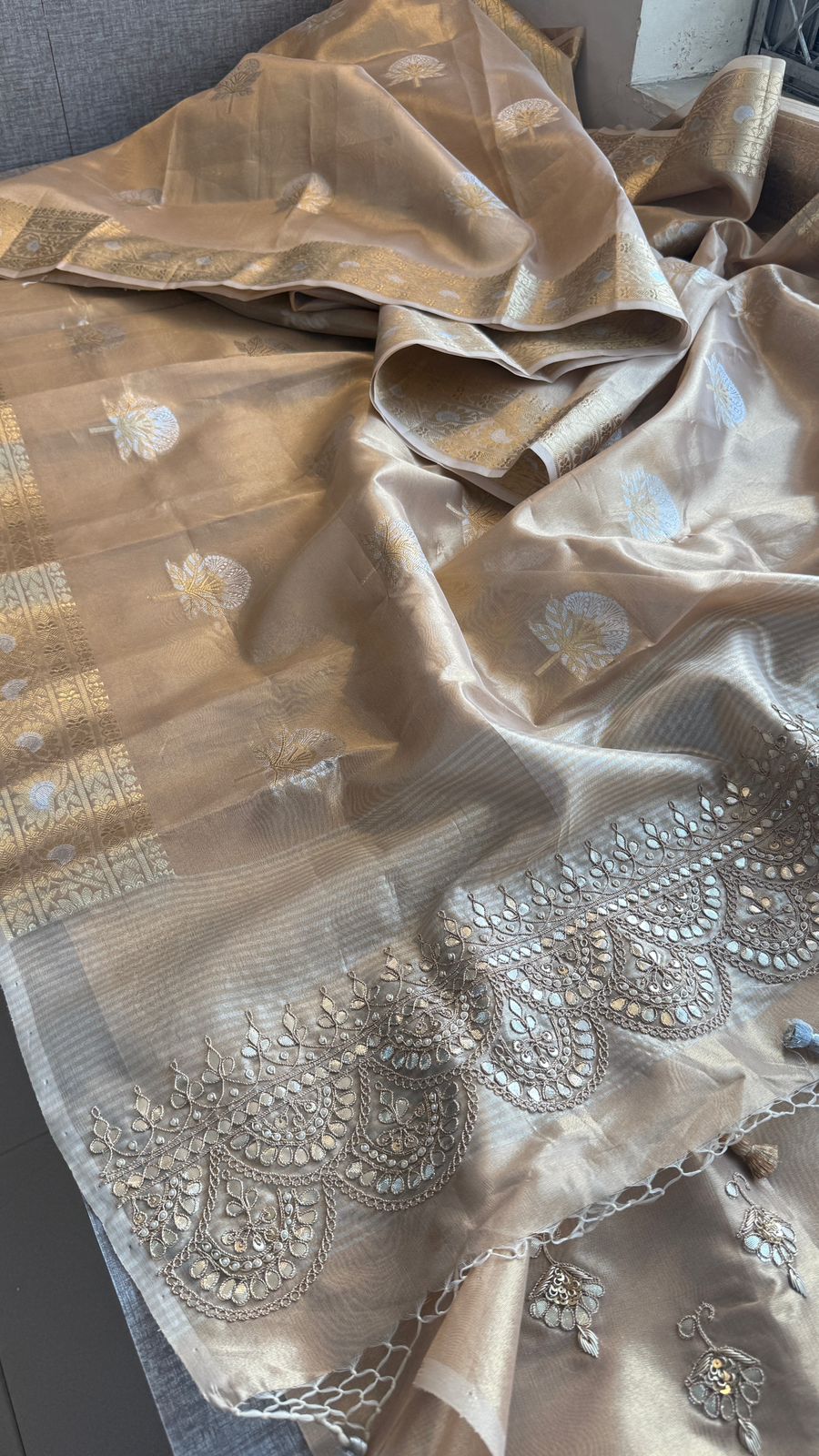 Gotta Patti Zardozi And Pearl On Tissue Banarasi Silk · 60 Artisan Hours of work · The Zari Edit
