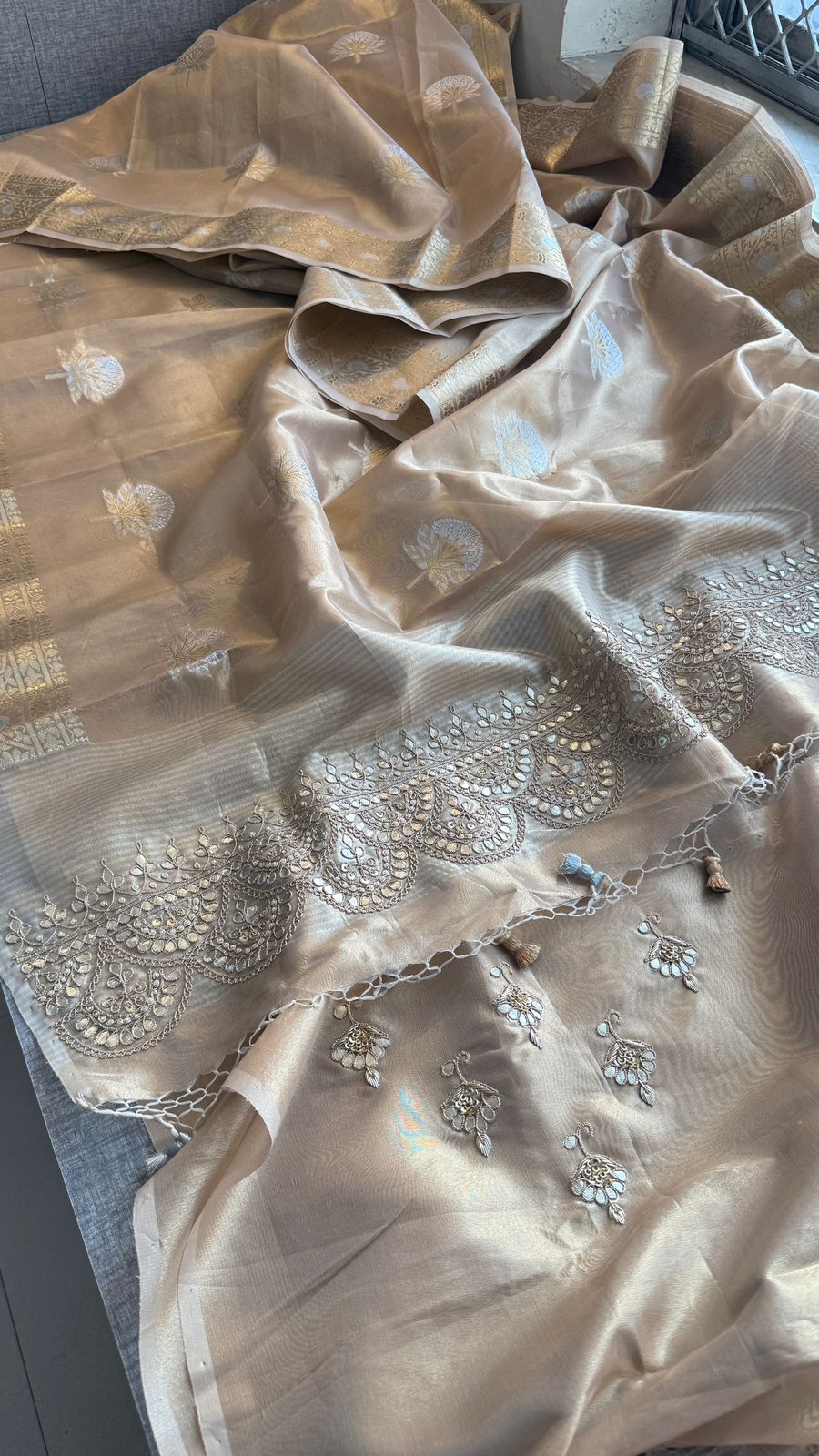 Gotta Patti Zardozi And Pearl On Tissue Banarasi Silk · 60 Artisan Hours of work · The Zari Edit