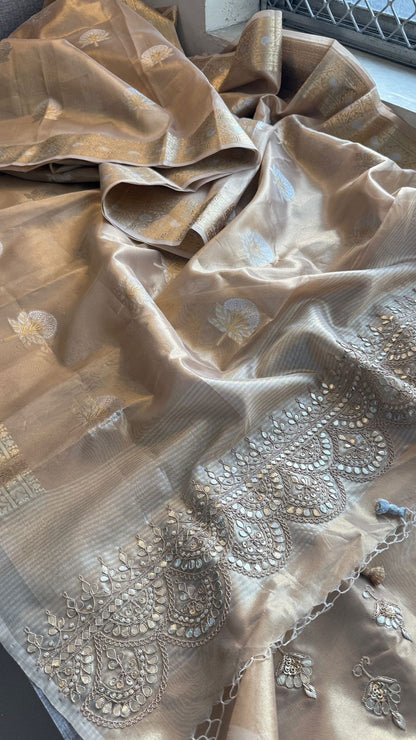 Gotta Patti Zardozi And Pearl On Tissue Banarasi Silk · 60 Artisan Hours of work · The Zari Edit