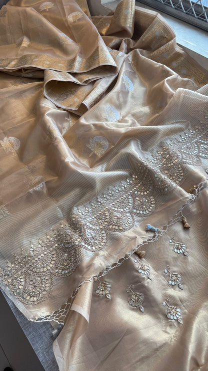 Gotta Patti Zardozi And Pearl On Tissue Banarasi Silk · 60 Artisan Hours of work · The Zari Edit