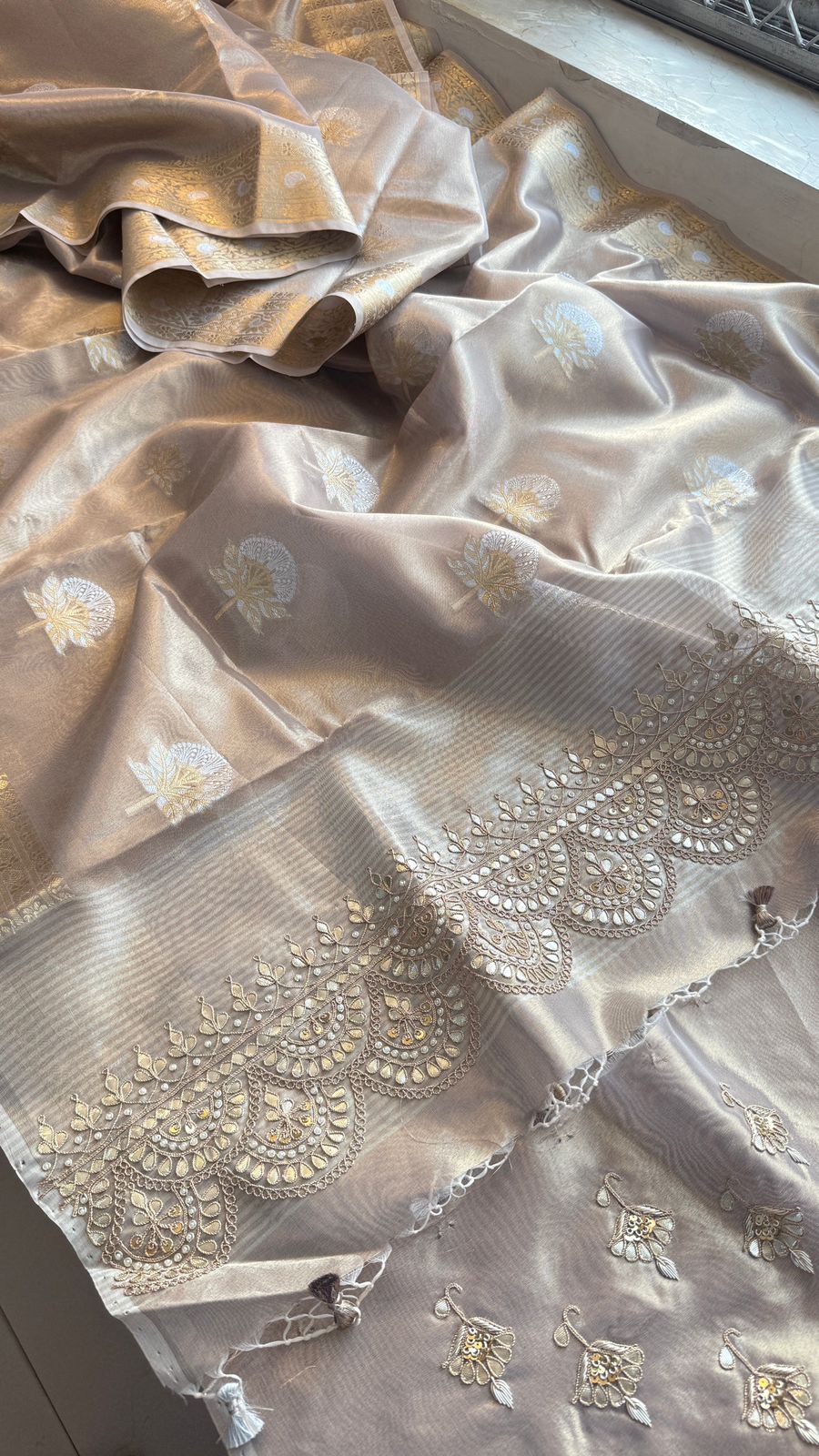 Gotta Patti Zardozi And Pearl On Tissue Banarasi Silk · 60 Artisan Hours of work · The Zari Edit