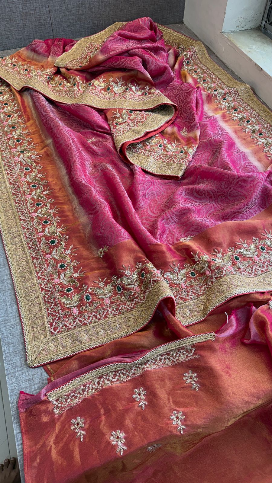 Zardozi Stone And Kutdana On Cosmo Munga Silk · 64 Artisan Hours of work · The Noor Edit