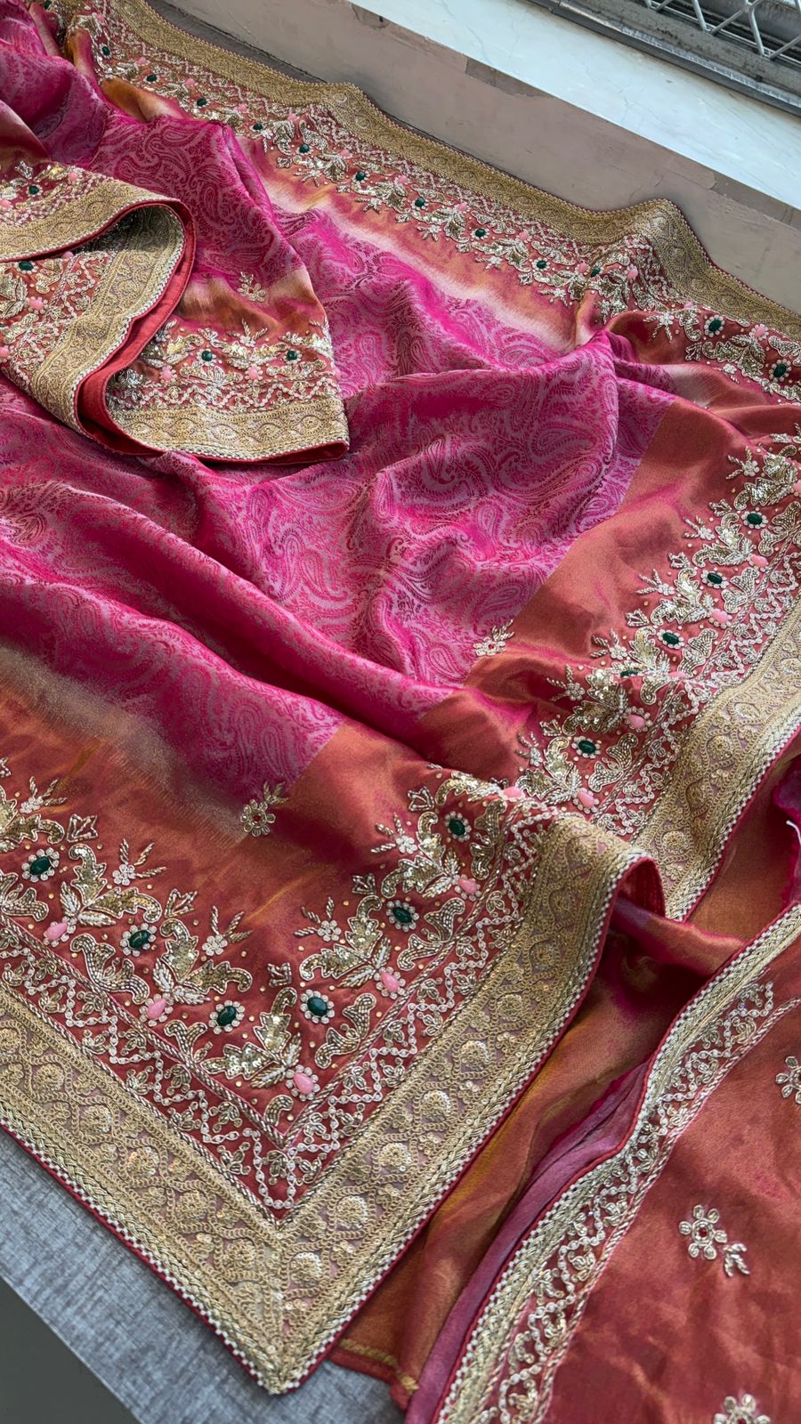 Zardozi Stone And Kutdana On Cosmo Munga Silk · 64 Artisan Hours of work · The Noor Edit