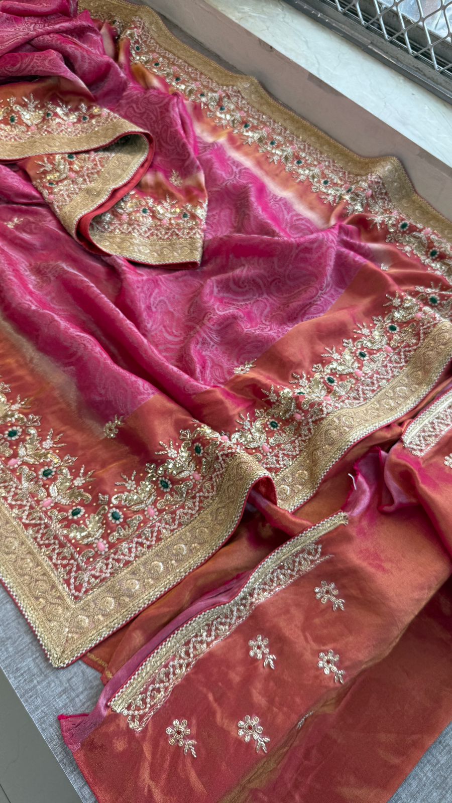 Zardozi Stone And Kutdana On Cosmo Munga Silk · 64 Artisan Hours of work · The Noor Edit