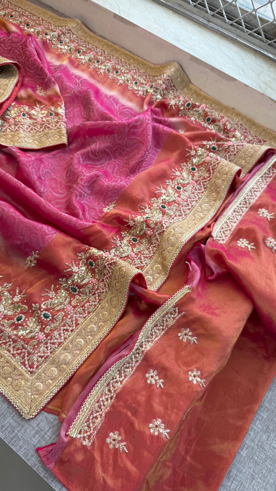 Zardozi Stone And Kutdana On Cosmo Munga Silk · 64 Artisan Hours of work · The Noor Edit