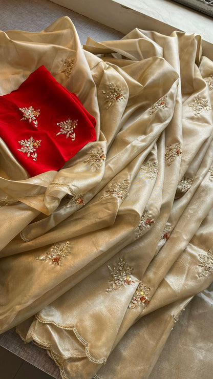 Zardozi Pearl And Resham On Tissue Silk · 48 Artisan Hours of work · The Zari Edit