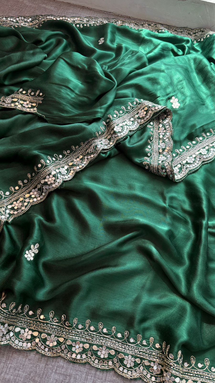 Pearl Sequins And Kutdana On Gajji Silk · 40 Artisan Hours of work · The Mehfil Edit
