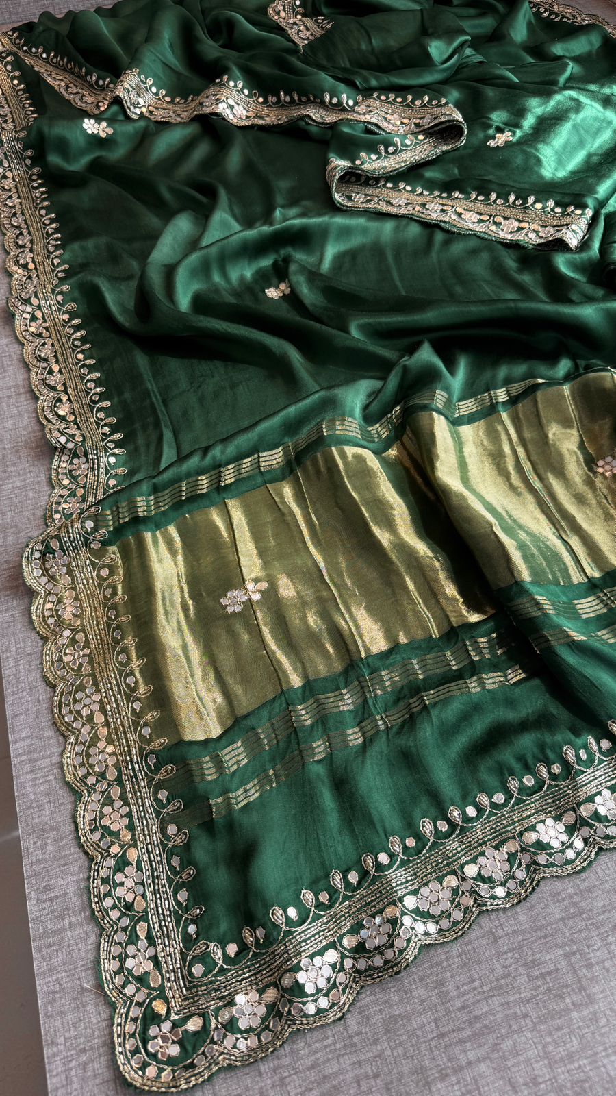 Pearl Sequins And Kutdana On Gajji Silk · 40 Artisan Hours of work · The Mehfil Edit