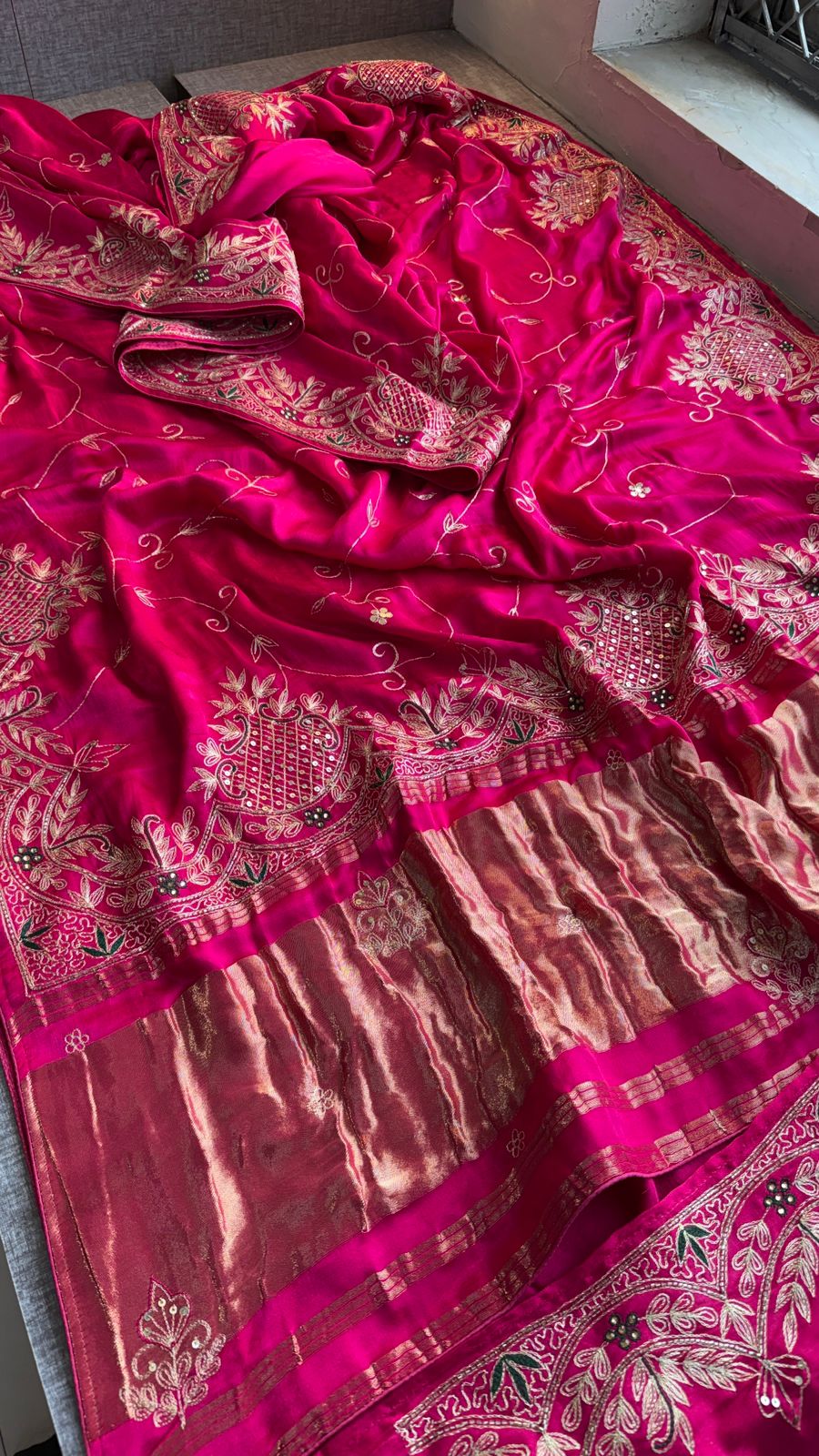 Zardozi Pearl And Kutdana On Gajji Silk · 48 Artisan Hours of work · The Virasat Edit