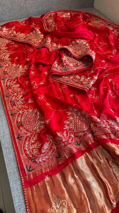 Zardozi Pearl And Kutdana On Gajji Silk · 48 Artisan Hours of work · The Virasat Edit