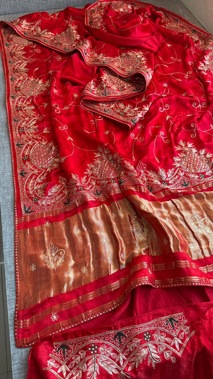 Zardozi Pearl And Kutdana On Gajji Silk · 48 Artisan Hours of work · The Virasat Edit