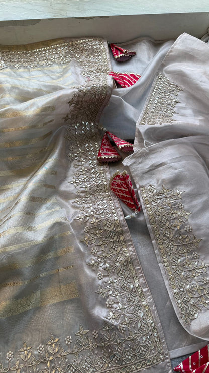 Zardozi Pearl And Gotta Patti On Tissue Silk Banarasi · 60 Artisan Hours of work · The Sunehri Edit