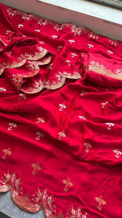 Scallop Zari Weaving On Gajji Silk Lakdi Patta Banarasi · 32 Artisan Hours of work · The Nazakat Edit