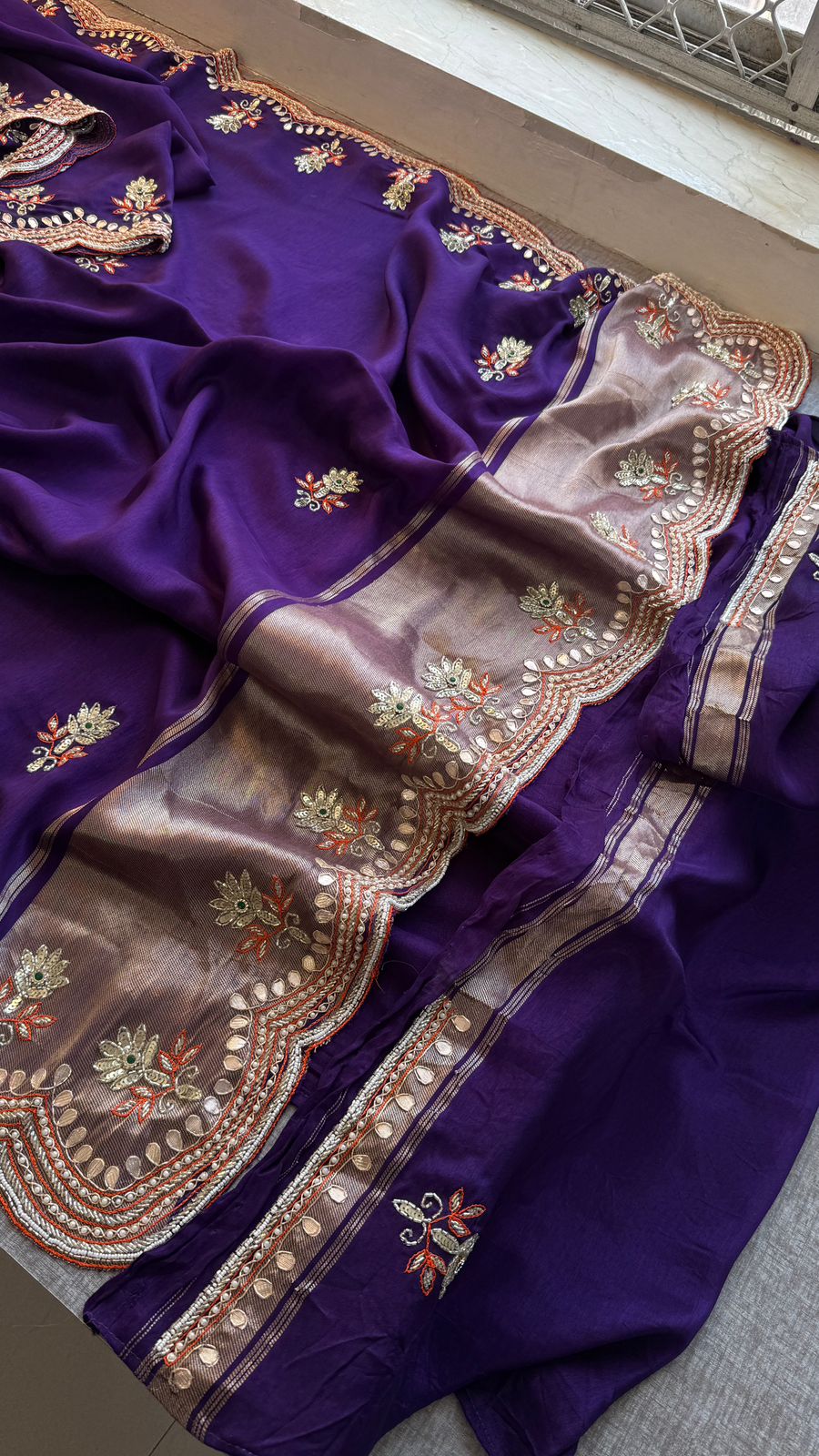 Zardozi Gotta Patti And Kutdana On Munga Silk Lakdi Patta · 52 Artisan Hours of work · The Sunehri Edit