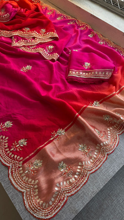 Zardozi Gotta Patti And Kutdana On Munga Silk Lakdi Patta · 52 Artisan Hours of work · The Sunehri Edit
