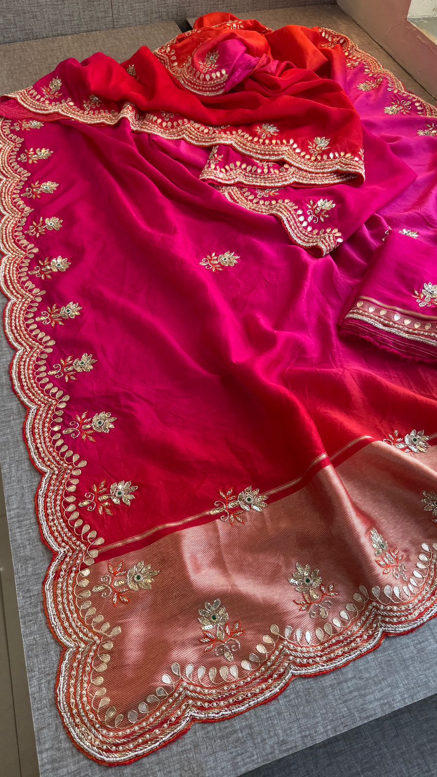 Zardozi Gotta Patti And Kutdana On Munga Silk Lakdi Patta · 52 Artisan Hours of work · The Sunehri Edit