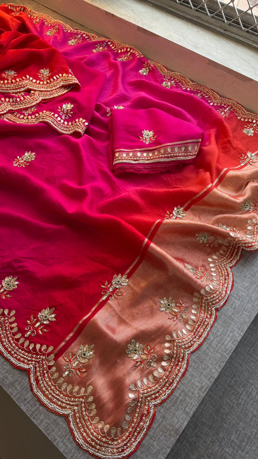 Zardozi Gotta Patti And Kutdana On Munga Silk Lakdi Patta · 52 Artisan Hours of work · The Sunehri Edit