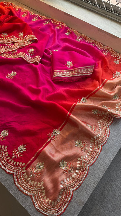 Zardozi Gotta Patti And Kutdana On Munga Silk Lakdi Patta · 52 Artisan Hours of work · The Sunehri Edit