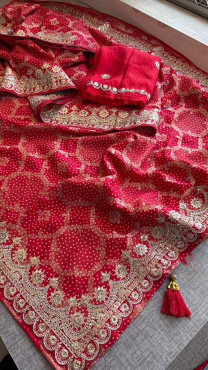 Zari Gotta Patti And Zarkan On Munga Silk Banarasi · 52 Artisan Hours of work · The Mehfil Edit