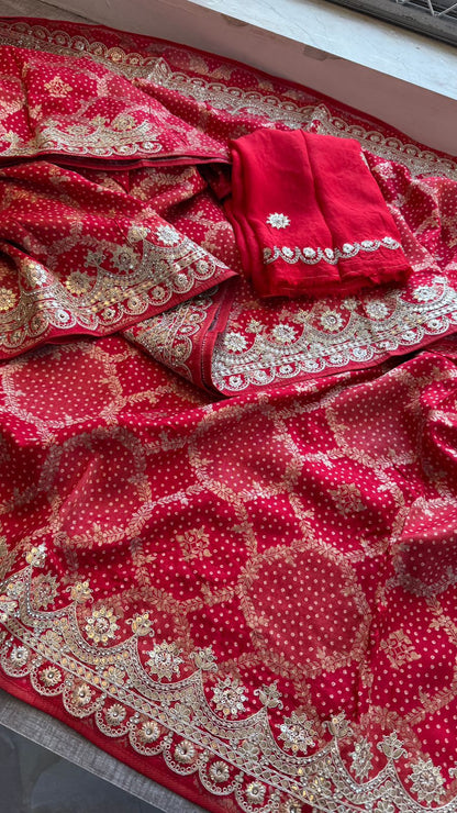 Zari Gotta Patti And Zarkan On Munga Silk Banarasi · 52 Artisan Hours of work · The Mehfil Edit