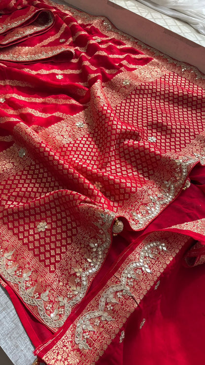 Zardozi Gotta Patti And Pearl On Khaddi Georgette Banarasi · 56 Artisan Hours of work · The Noor Edit