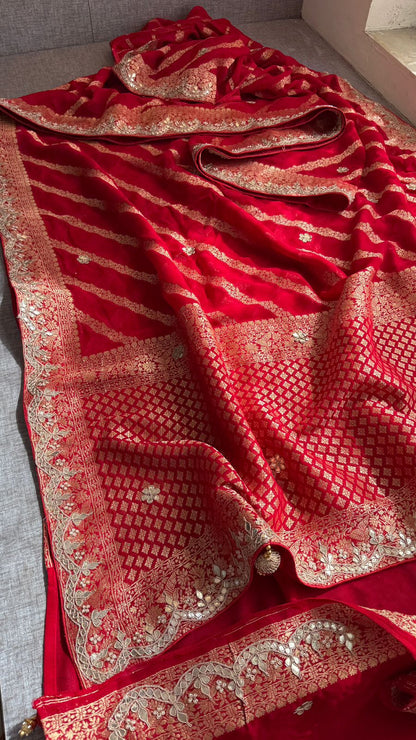 Zardozi Gotta Patti And Pearl On Khaddi Georgette Banarasi · 56 Artisan Hours of work · The Noor Edit