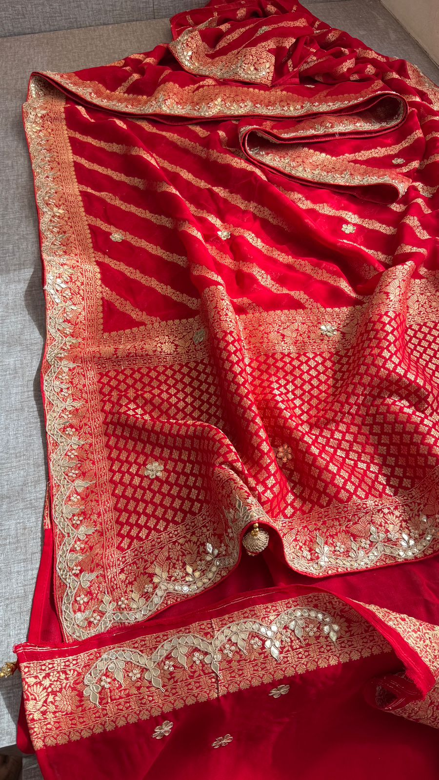 Zardozi Gotta Patti And Pearl On Khaddi Georgette Banarasi · 56 Artisan Hours of work · The Noor Edit