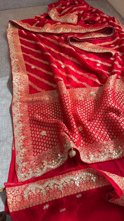 Zardozi Gotta Patti And Pearl On Khaddi Georgette Banarasi · 56 Artisan Hours of work · The Noor Edit