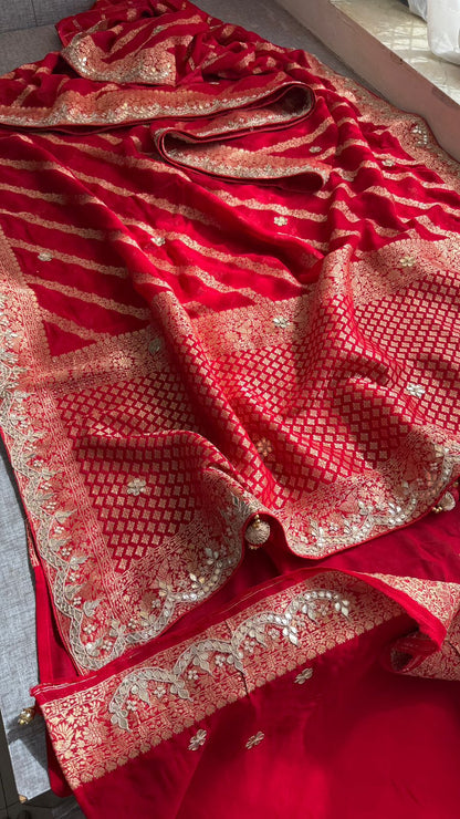 Zardozi Gotta Patti And Pearl On Khaddi Georgette Banarasi · 56 Artisan Hours of work · The Noor Edit