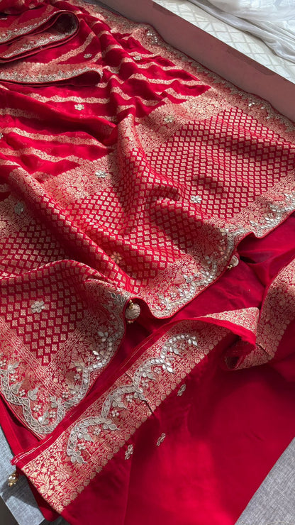 Zardozi Gotta Patti And Pearl On Khaddi Georgette Banarasi · 56 Artisan Hours of work · The Noor Edit