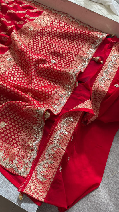 Zardozi Gotta Patti And Pearl On Khaddi Georgette Banarasi · 56 Artisan Hours of work · The Noor Edit