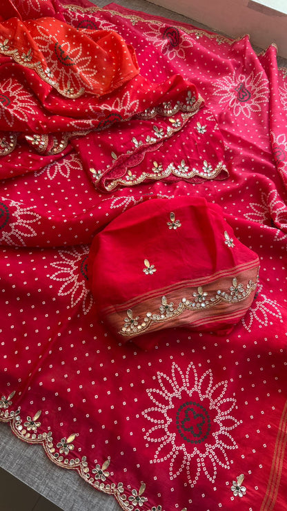 Gotta Patti Zardozi And Kutdana On Bandhej Munga Silk · 52 Artisan Hours of work · The Royal Edit